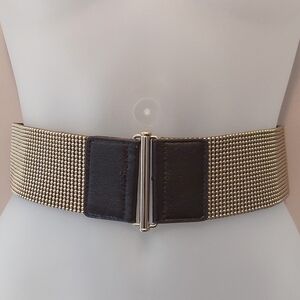 Express Brown Faux Leather Gold Studded Elasticized Stretch Belt Size Small/Med